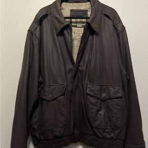 G-III G3 Brown Collared Full Zip Front Leather Shell Bomber Jacket Coat XXL